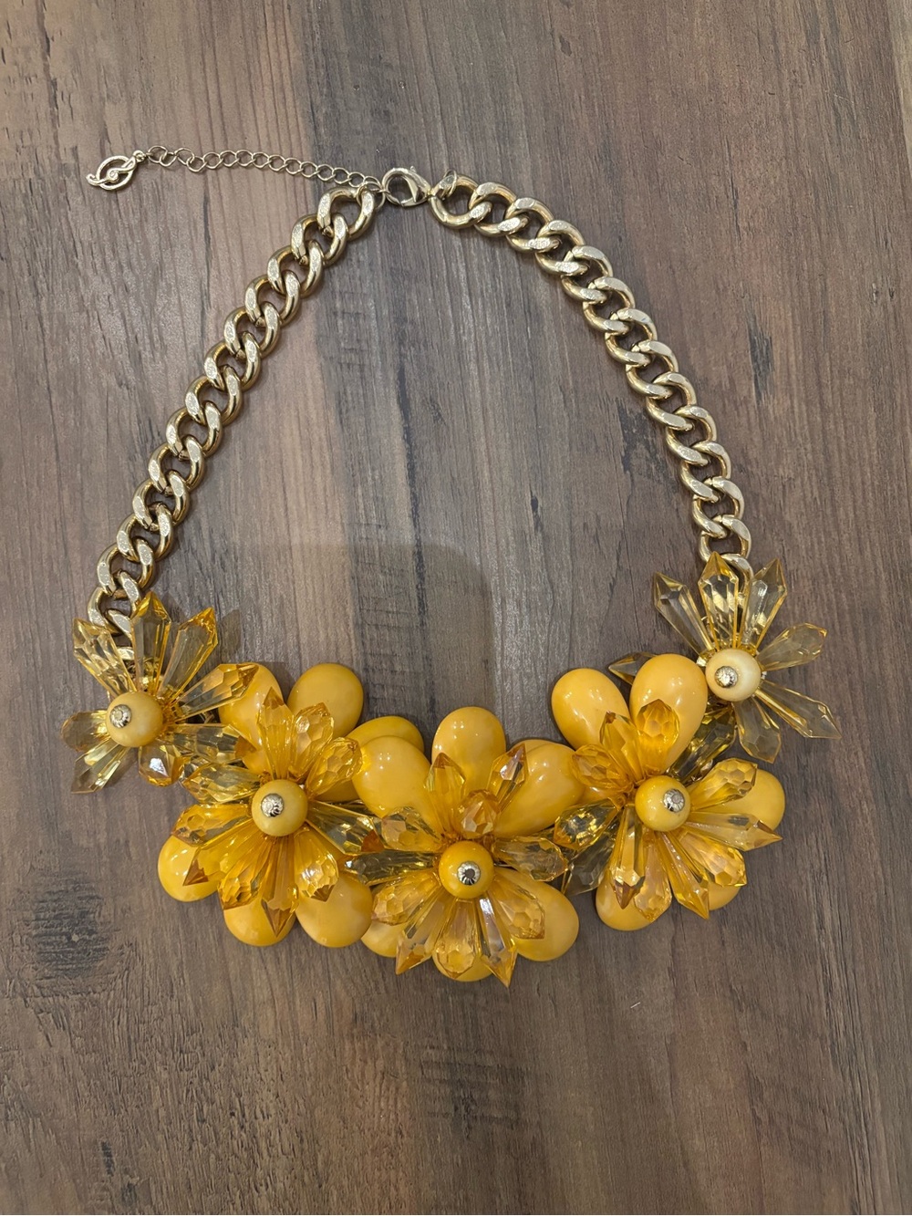 stradivarius Yellow Floral Statement Necklace with Gold Chain